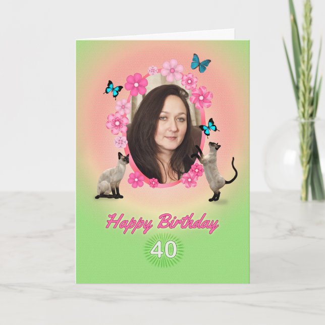 40ª tarjeta fotográfica con gatos y mariposas, (Anverso)
