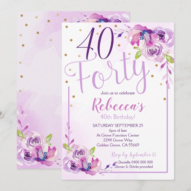 40º cumpleaños - 40º invitación (Anverso / Reverso)