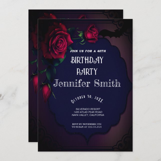 40.ª Fiesta de cumpleaños Invitación gótica roja (Anverso / Reverso)