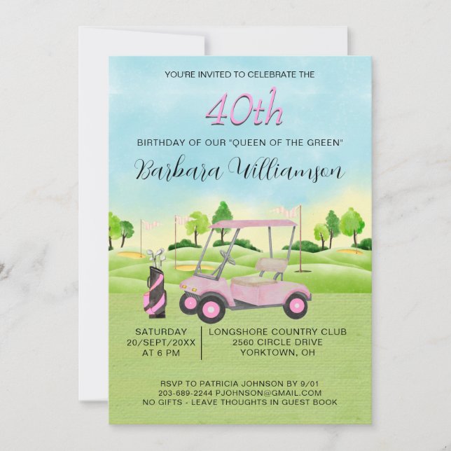 40.ª Fiesta de cumpleaños Lady Golfer Invitación t (Anverso)