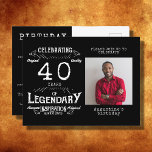 40.ª foto de cumpleaños invitaciones a cumpleaños<br><div class="desc">Captura el momento con una invitación clásica de estilo vintage para conmemorar tu hito especial de celebrar tu 40 cumpleaños. Esta impresionante invitación al estilo de la postal presenta una tipografía tradicional con un portaobjetos para incluir su foto favorita. Perfecto para ese evento especial, estas invitaciones serán un recordatorio eterno...</div>