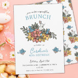 40.ª Invitación a Brunch Springtime<br><div class="desc">Celebrar un cumpleaños histórico esta primavera con esta preciosa y dulce invitación de brunch de cumpleaños en primavera. Esta caprichosa invitación presenta obras de arte originales que captan el espíritu de la temporada con su alegre diseño floral. El conejito adorable, los daffodils de primavera y los pájaros azules dulces le...</div>
