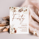 40.ª invitación a cumpleaños Boho Pampas<br><div class="desc">Las invitaciones de cumpleaños son la manera perfecta de anunciar tu cumpleaños a tus invitados. Cada invitación de cumpleaños presenta intrincados diseños florales y una hermosa tipografía en colores neutros, como terracota, beige y tonos tierra. Imprimidos con cartón de alta calidad, impresionarán a sus huéspedes y marcarán el tono de...</div>