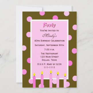 40.ª invitación a fiesta de cumpleaños puntos rosa