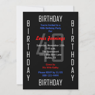 40.ª invitación a la fiesta de cumpleaños 40