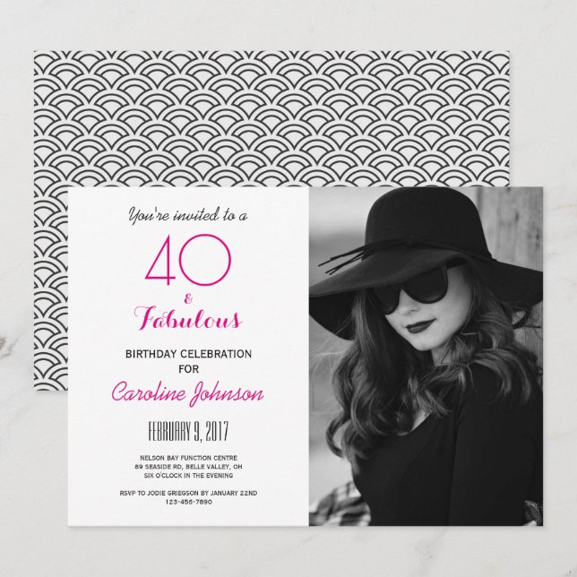 40.ª invitación a la fiesta de cumpleaños - 40 y f (Anverso / Reverso)