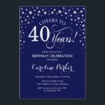 40.ª invitación a la fiesta de cumpleaños - Azul d<br><div class="desc">40.ª Invitación a la fiesta de cumpleaños. Elegante diseño con finas platas purpurinas y azul marino. ¡Salud a 40 años! Mándame un mensaje si necesitas más personalización.</div>