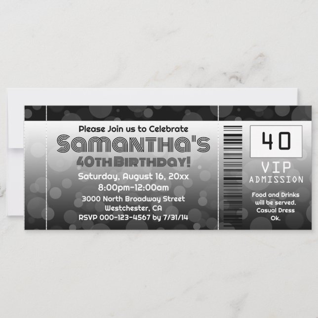 40.ª invitación a la fiesta de cumpleaños, boleto  (Anverso)