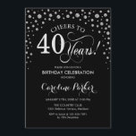40.ª invitación a la fiesta de cumpleaños - negro<br><div class="desc">40.ª Invitación a la fiesta de cumpleaños. Diseño elegante con finas platas purpurinas y negro. ¡Salud a 40 años! Mándame un mensaje si necesitas más personalización.</div>