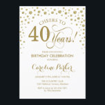 40.ª invitación a la fiesta de cumpleaños - Oro y<br><div class="desc">40.ª Invitación a la fiesta de cumpleaños. Elegante diseño con finos tonos dorados y blancos purpurinas. ¡Salud a 40 años! Mándame un mensaje si necesitas más personalización.</div>