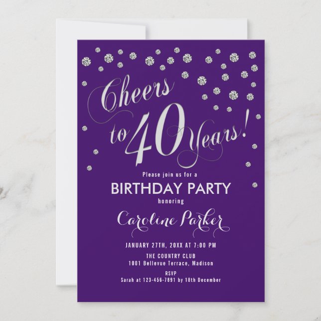 40.ª invitación a la fiesta de cumpleaños - Púrpur (Anverso)