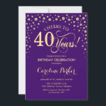 40.ª invitación a la fiesta de cumpleaños - Púrpur<br><div class="desc">40.ª Invitación a la fiesta de cumpleaños. Elegante diseño con un falso oro purpurina y morado. ¡Salud a 40 años! Mándame un mensaje si necesitas más personalización.</div>