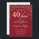 40.ª invitación a la fiesta de cumpleaños - Rojo d<br><div class="desc">40.ª Invitación a la fiesta de cumpleaños. Elegante diseño con un falso oro purpurina y rojo. ¡Salud a 40 años! Mándame un mensaje si necesitas más personalización.</div>