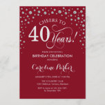 40.ª invitación a la fiesta de cumpleaños - rojo p<br><div class="desc">40.ª Invitación a la fiesta de cumpleaños. Elegante diseño con finas platas purpurinas y rojo. ¡Salud a 40 años! Mándame un mensaje si necesitas más personalización.</div>