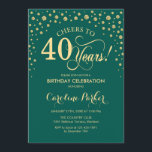 40.ª invitación a la fiesta de cumpleaños - Verde<br><div class="desc">40.ª Invitación a la fiesta de cumpleaños. Elegante diseño con finos dorados purpurinas y verde. ¡Salud a 40 años! Mándame un mensaje si necesitas más personalización.</div>
