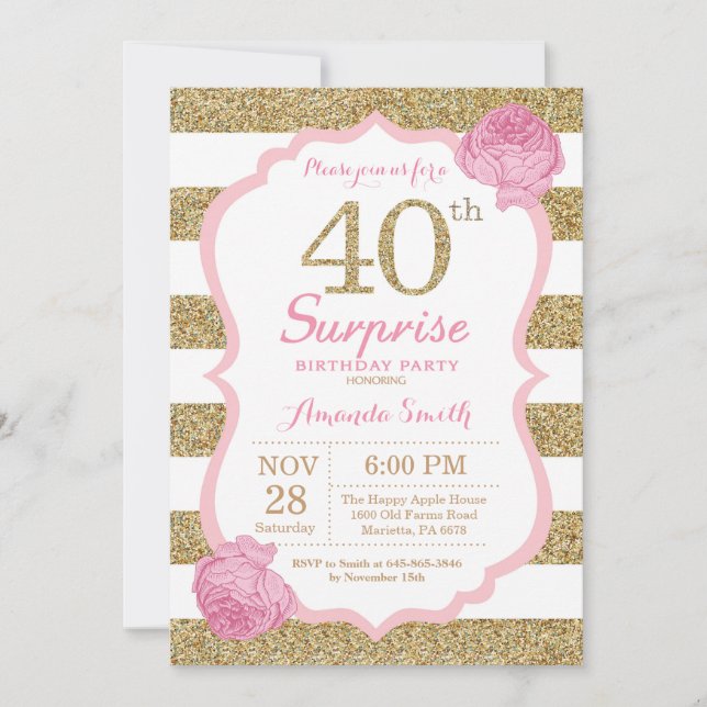 40.ª invitación a los cumpleaños de Pink and Gold  (Anverso)