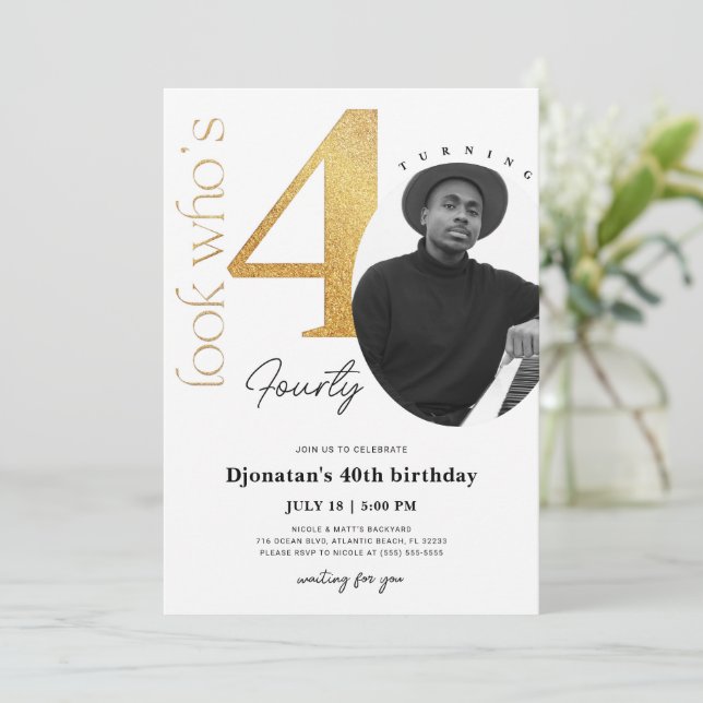 40.ª invitación a los cumpleaños dorados con foto (Anverso de pie)