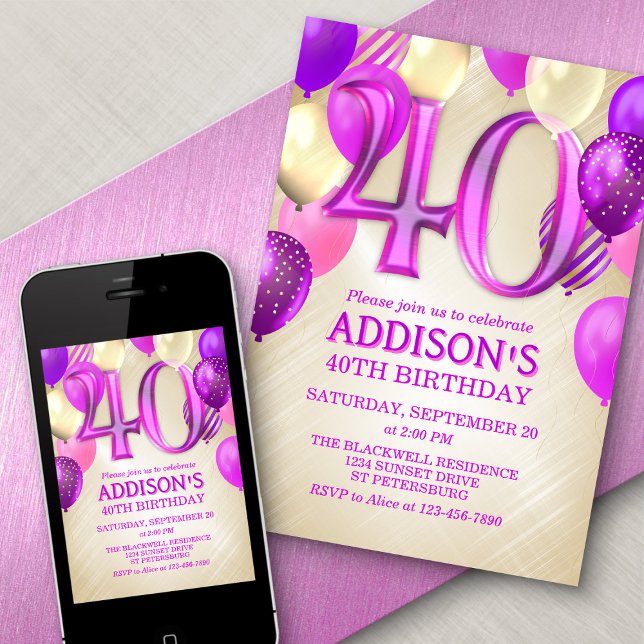 40.ª invitación a los globos rosados (Subido por el creador)