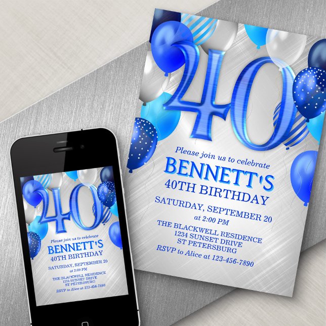 40.ª invitación al cumpleaños azul de los hombres (Subido por el creador)
