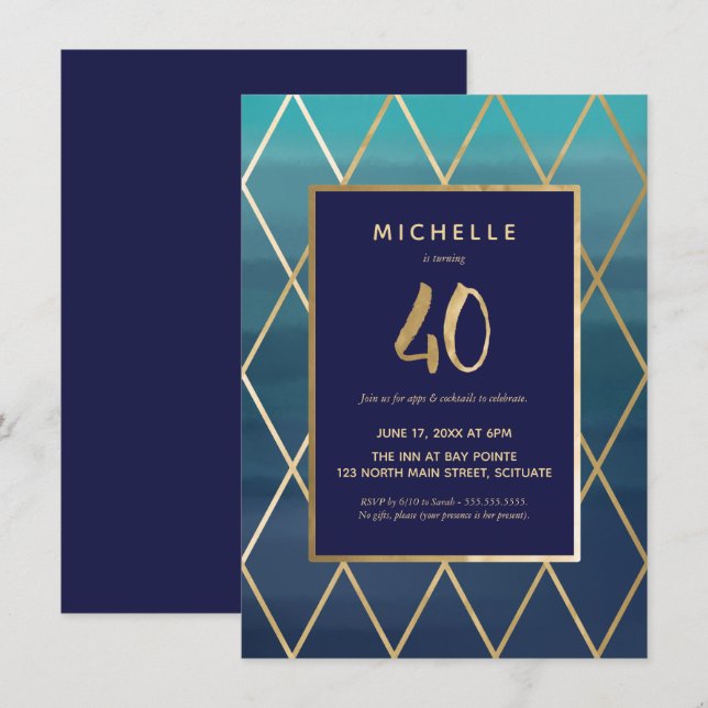 40.ª Invitación al cumpleaños - Elegante 40 (Anverso / Reverso)