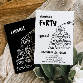 40.ª invitación de champán a mano de cumpleaños