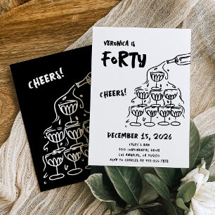 40.ª invitación de champán a mano de cumpleaños