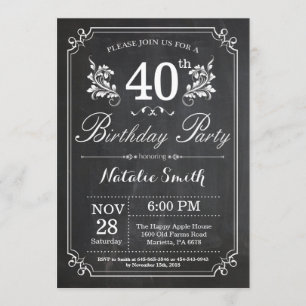 40.ª invitación de cumpleaños Carbono floral