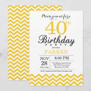 40.ª invitación de cumpleaños Chevron amarillo