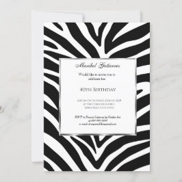 40.ª invitación de cumpleaños de Black White Zebra