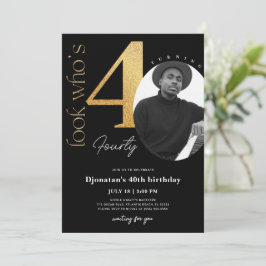40.ª invitación de cumpleaños de oro negro con fot