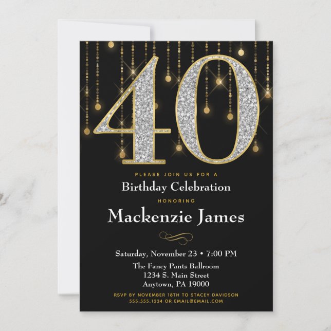 40.ª invitación de cumpleaños Diamantes de oro neg (Anverso)