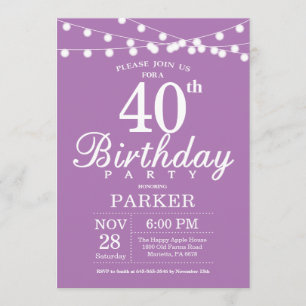 40.ª invitación de cumpleaños Lavanda púrpura