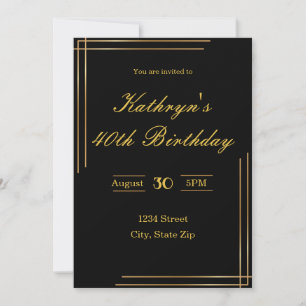 40.ª invitación de cumpleaños - Negro y oro   Eleg