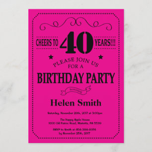 40.ª invitación de cumpleaños: negro y rosado cali