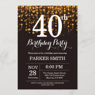 40.ª invitación de cumpleaños Purpurina de oro