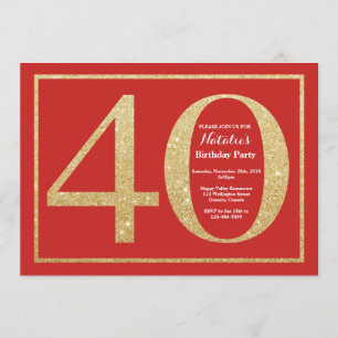 40.ª invitación de cumpleaños Purpurina rojo y oro