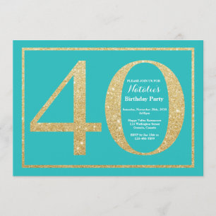 40.ª invitación de cumpleaños Purpurina Verde azul