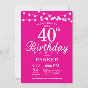 40.ª invitación de cumpleaños Rosa caliente
