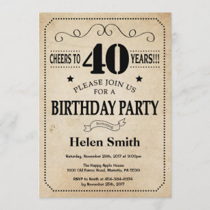 40.ª invitación de cumpleaños Rústico Retro de cos