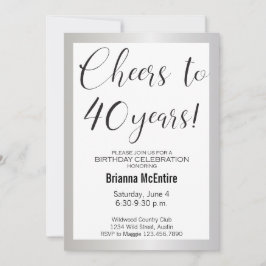 40.ª invitación de cumpleaños Silver Black Modern