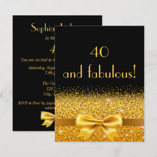 40.ª invitación de fiesta de cumpleaños negro con