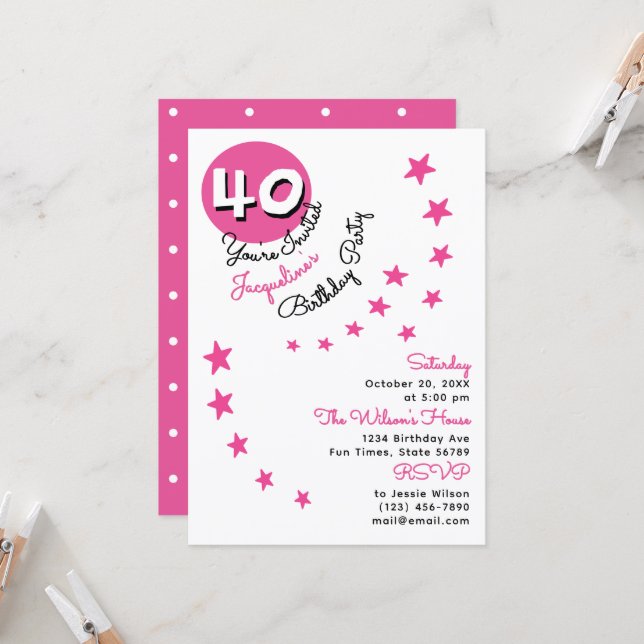 40.ª Invitación de nombre personalizado de cumplea (Anverso/Reverso In Situ)