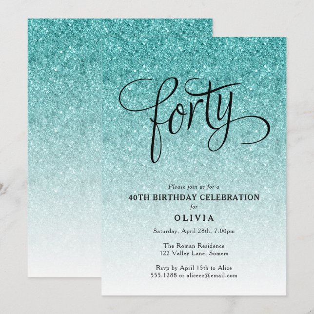 40.ª invitación de Purpurina Blue Ombre (Anverso / Reverso)