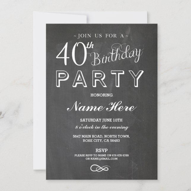 40.ª INVITACIÓN DE SORPRESA DE FIESTA DE CUMPLEAÑO (Anverso)