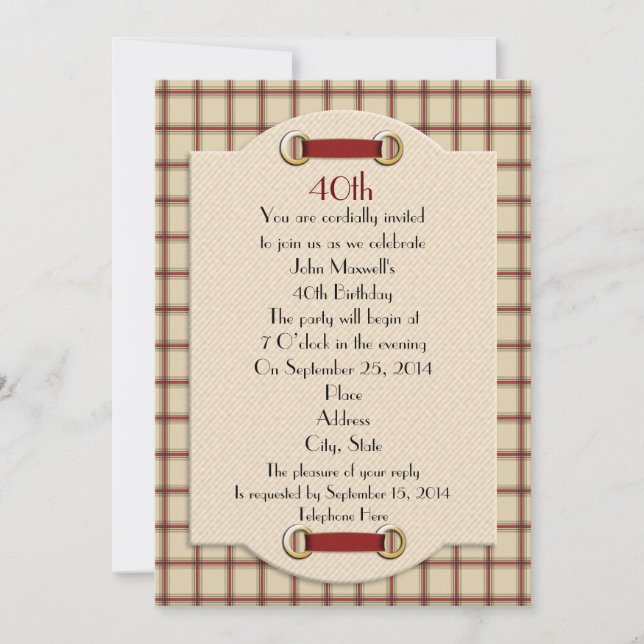 40.ª invitación formal del fiesta de cumpleaños al (Anverso)