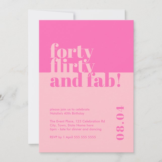 40.ª invitación por cumpleaños a Flirty & Fab Pink (Anverso)