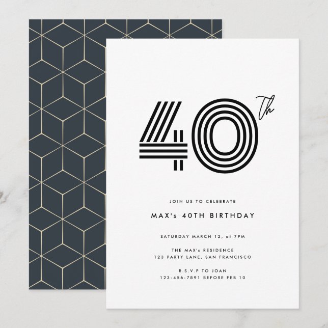 40.ª luz mínima de invitación al cumpleaños (Anverso / Reverso)