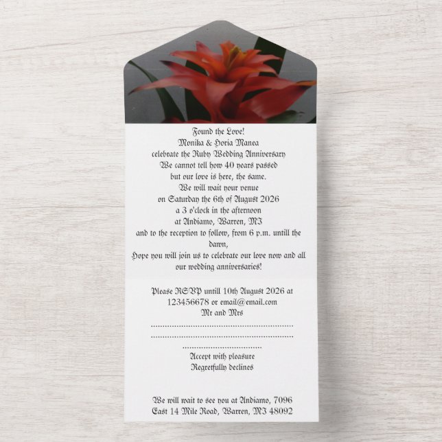 40.ª ruby por invitación al aniversario del boda (Interior)