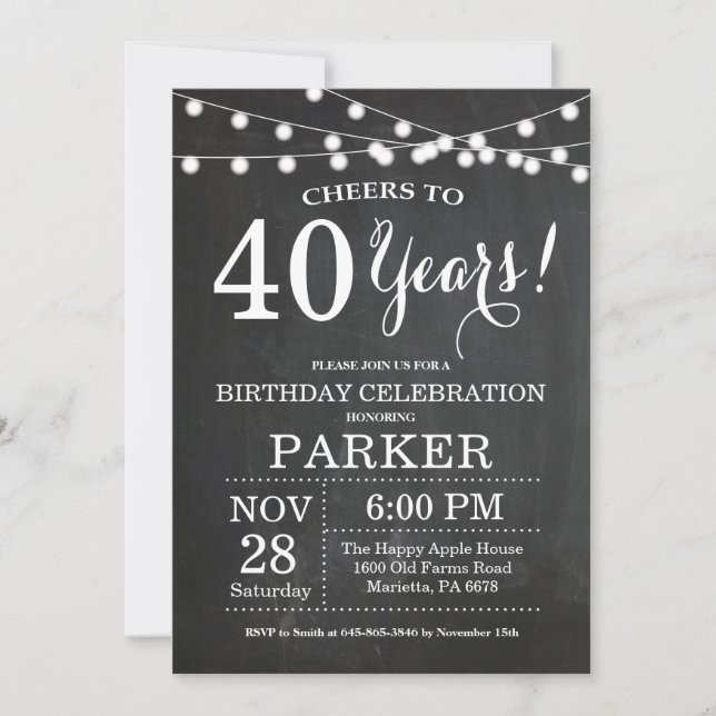 40.ª tabla de invitaciones por cumpleaños (Anverso)
