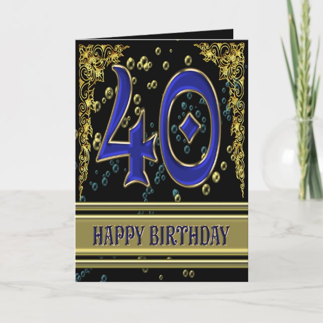 40.ª tarjeta de cumpleaños con oro y burbujas (Anverso)